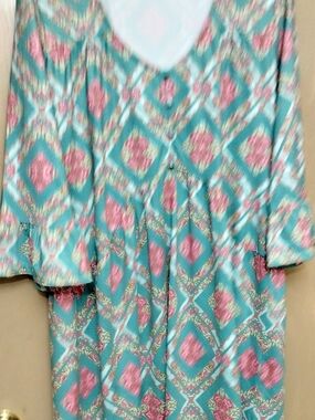 Cabana Life Turquoise and Pink Geometric Boho Dress